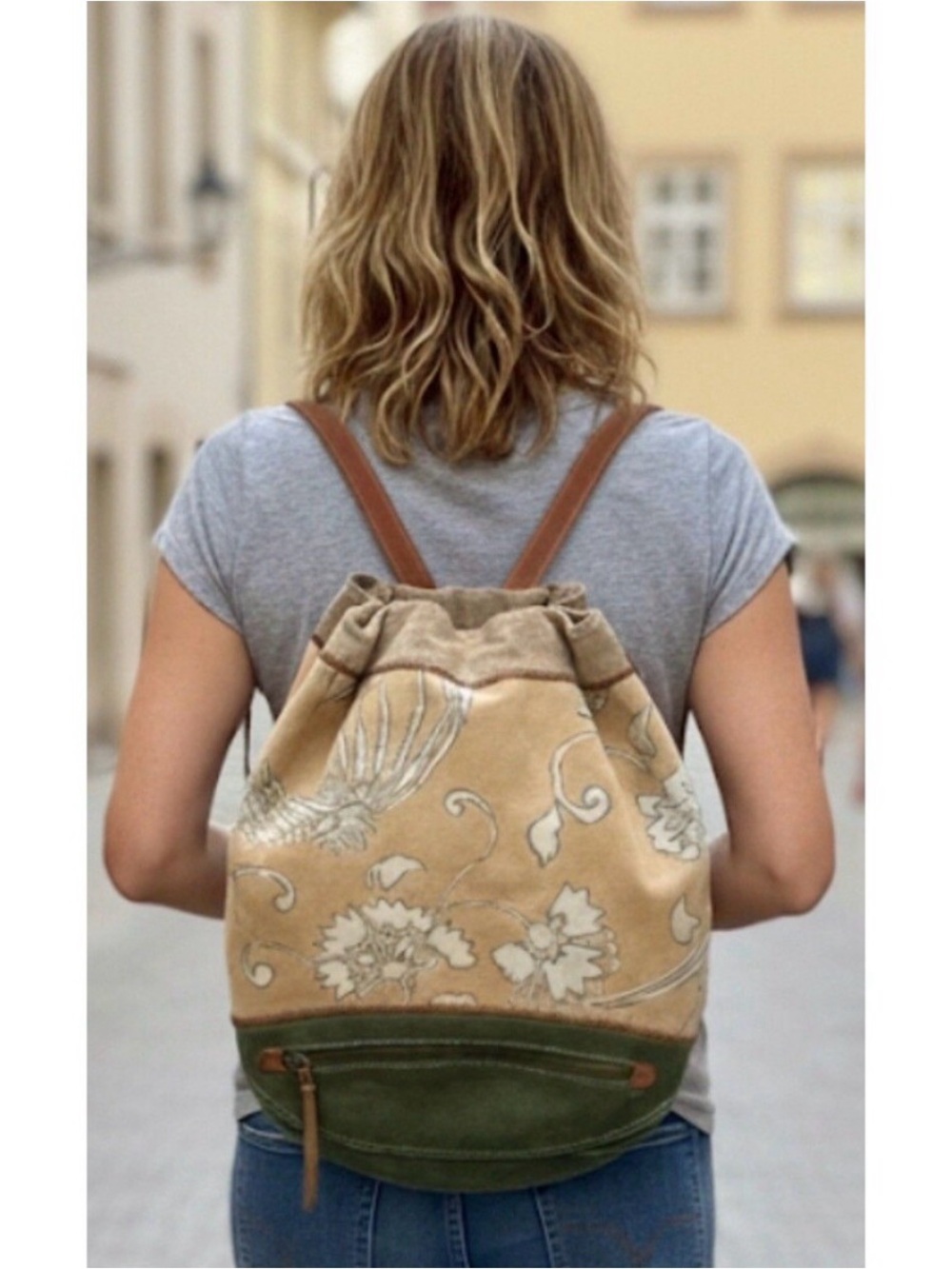 Lucky Brand Large Floral Canvas and Leather Backpack